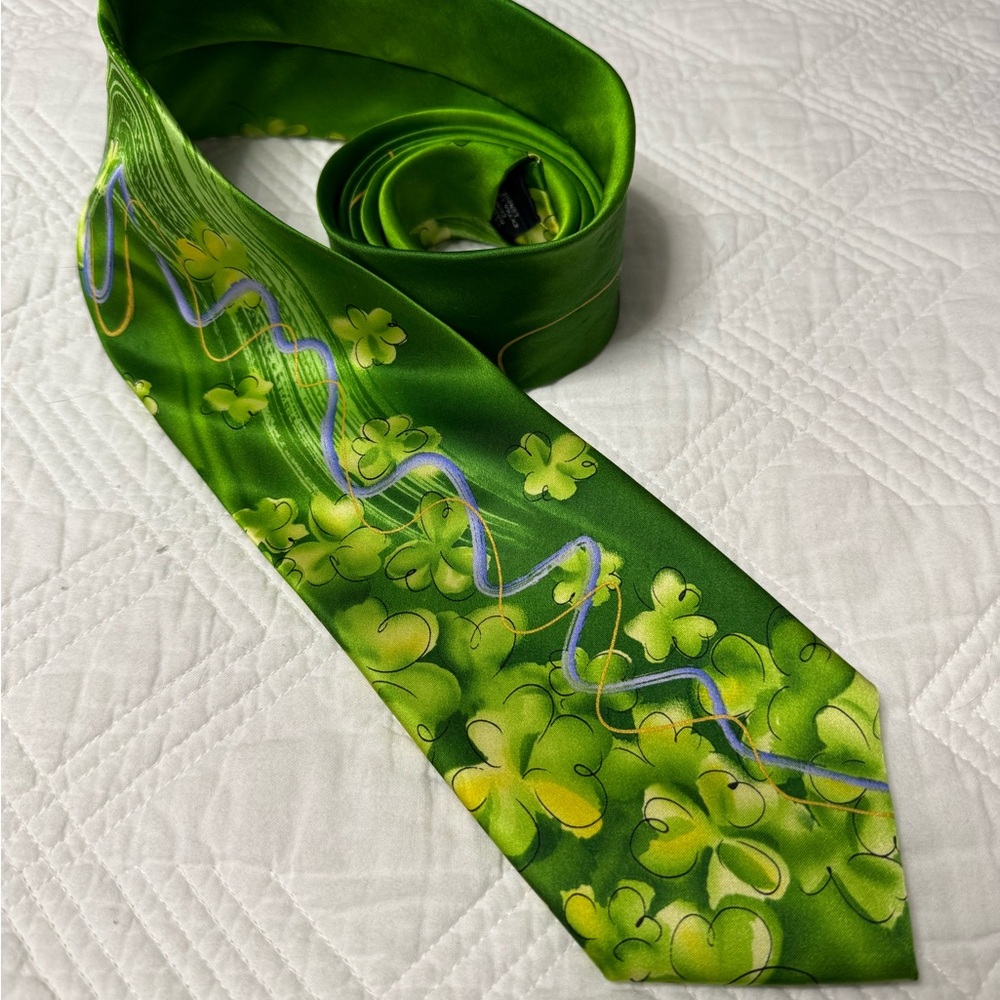 Jerry Garcia Silk Lucky Shamrock Green Tie Extra Long 66”